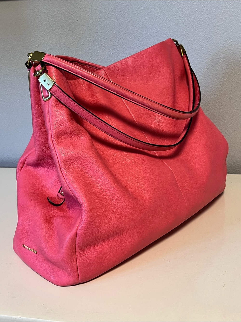 Coach Phoebe Pink Pebbled Leather Triple Compartment Shoulder Purse Bag #24621